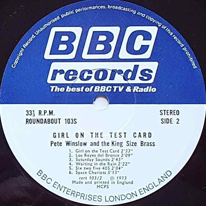 RBT 103 Girl on a testcard Various from the BBC records and Tapes library Label